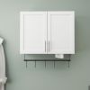 Bathroom Wall Cabinet with Adjustable Shelf, Towel Bar, 5 Hooks, Over The Toilet Storage Cabinet for Bathroom, Kitchen, White