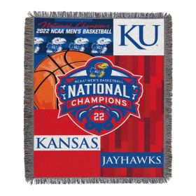 NCAA BB Champs Kansas Jayhawks 051 2022 NCAA Men's Basketball Champs Kansas Jayhawks Woven Tapestry Throw - Courtside