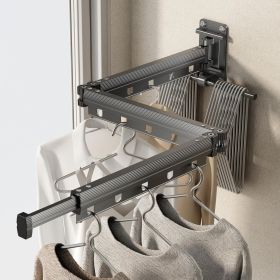 Wall Mounted Laundry Drying Rack, Collapsible/ Retractable (Tri-Fold), Space Saving Clothes Hanger w/ Additional Bar