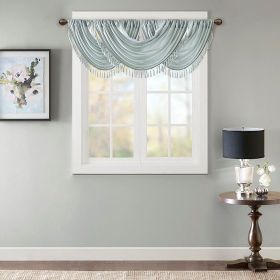 Faux Silk Waterfall Embellished Valance Dusty Aqua 38x46"