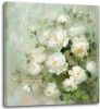 Flower Pictures Wall Decor White Camellia Flower Wall Art for Bathroom Floral Canvas Wall Art for Living Room White Blossom Green Leaf Painting Artwor