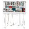 White Wall Mounted Jewelry Organizer, Wooden Earring Holder with Shelf, Hanging Hooks for Necklace, Removable Rod for Bracelet