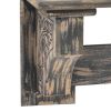 Wooden Wall Shelf with 4 Hooks and Carved Side Frames, Distressed Black
