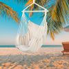 Outdoor Hanging Chair with Beige Pillow - Galvanized Pipe Frame Garden Hammock 51.18x39.37 Inch for Patio Balcony Backyard Relaxation