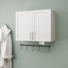 Bathroom Wall Cabinet with Adjustable Shelf, Towel Bar, 5 Hooks, Over The Toilet Storage Cabinet for Bathroom, Kitchen, White