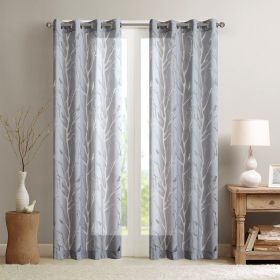 Grommet Top Sheer Bird on Branches Burnout Window Curtain (Only 1 Pc Panel) (Color: as Pic)