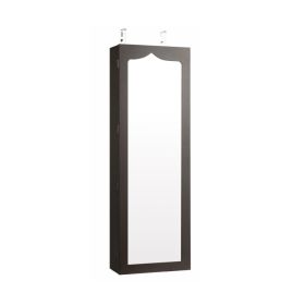 Lockable Wall Mounted Mirror Jewelry Armoire with 5 LEDs and 6 Drawers (Color: Brown)