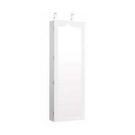 Lockable Wall Mounted Mirror Jewelry Armoire with 5 LEDs and 6 Drawers (Color: White)