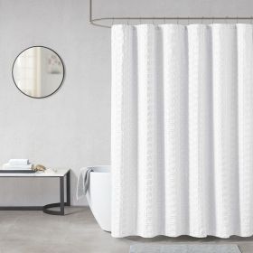 Woven Clipped Solid Shower Curtain (Color: as Pic)