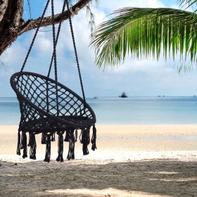 Black Swing,Hammock Chair Macrame Swing,Max 330 Lbs Hanging Cotton Rope Hammock Swing Chair for Indoor and Outdoor (Color: as Pic)