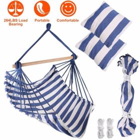Hammock Hanging Chair Canvas Porch Patio Swing Seat Portable Camping Rope Seat Wooden Stick Hammock Chair with 2 Pillows 265LBS Load-bearing (Color: as picture)