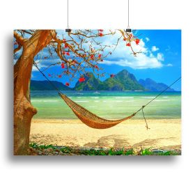 tropical beach scene with hammock Canvas Print or Poster (type: Standard Framed Canvas Print, size: 32" x 24" / 80cm x 60cm (approx))